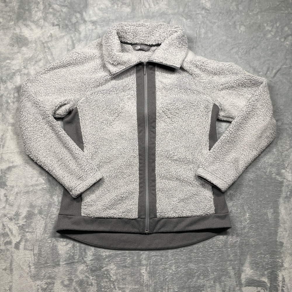 The North Face‎ Fleece Jacket Womens L Gray Full Zip High Pile Sherpa Logo Patch